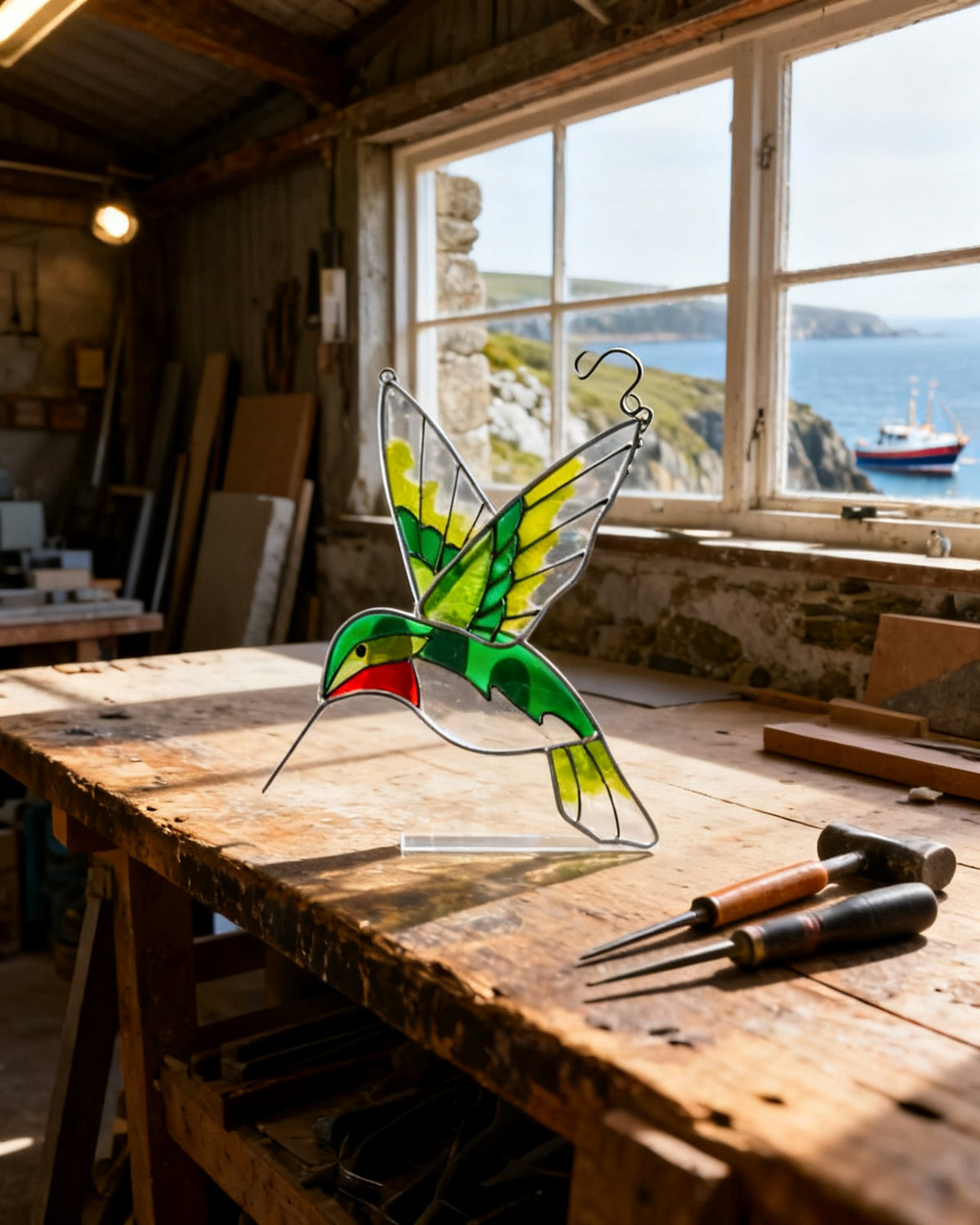 Emerald Hummingbird — Cyrus's hand-spun 1700s Murano spun-glass design from Mousehole workshop