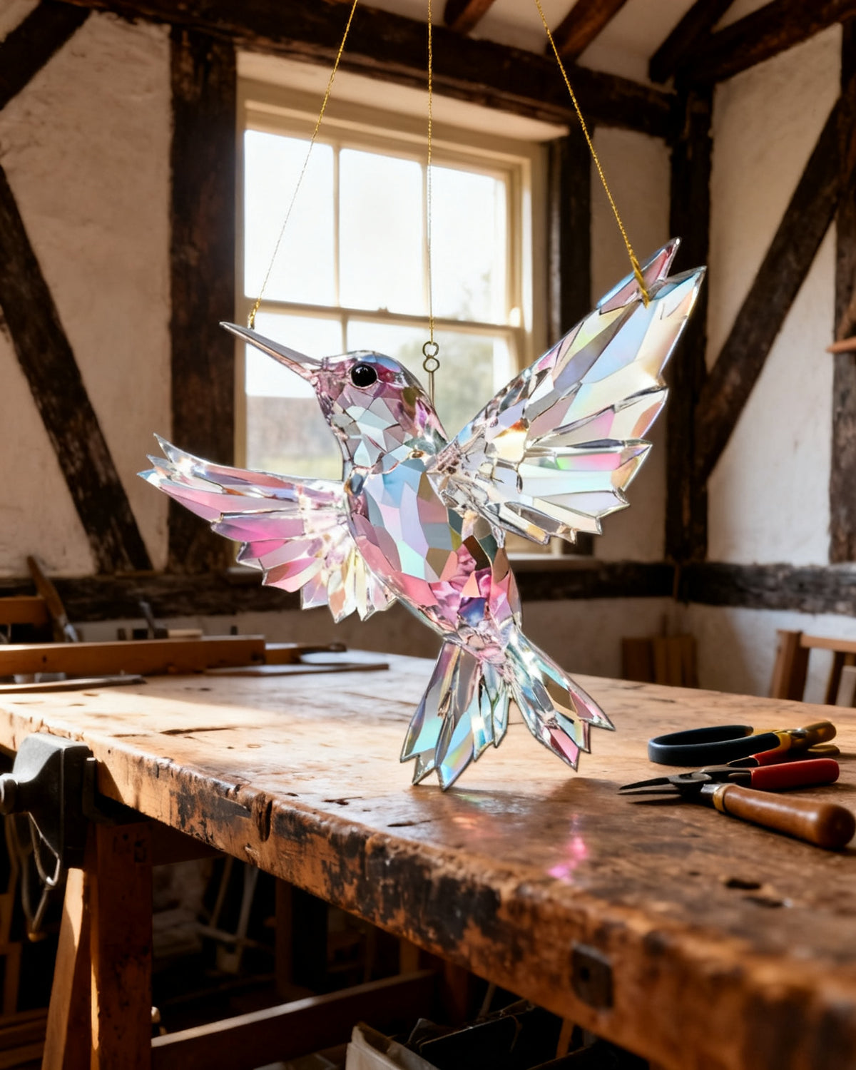 Rose-Crystal Hummingbird — Persephone's hand-engraved Bohemian cold-cut design from Stratford-upon-Avon