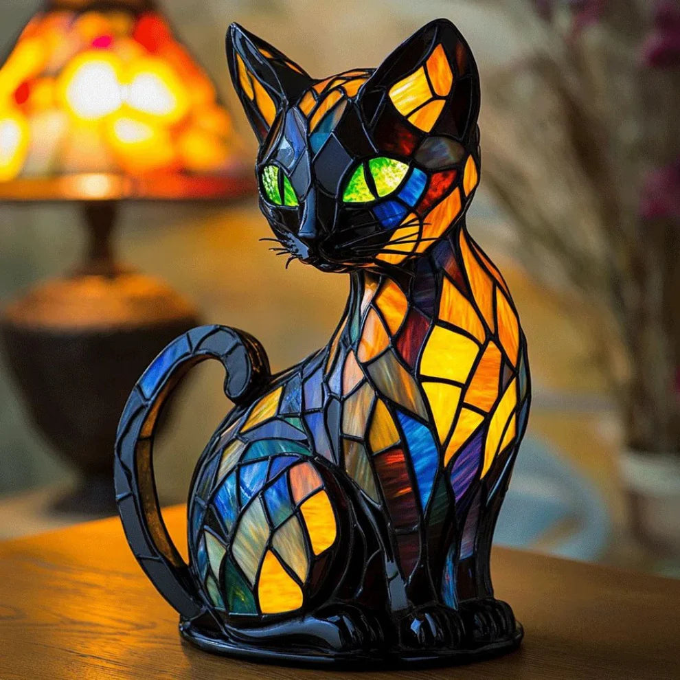 Lumacat Tiffany Lamp — handmade stained-glass table lamp designed by Helga