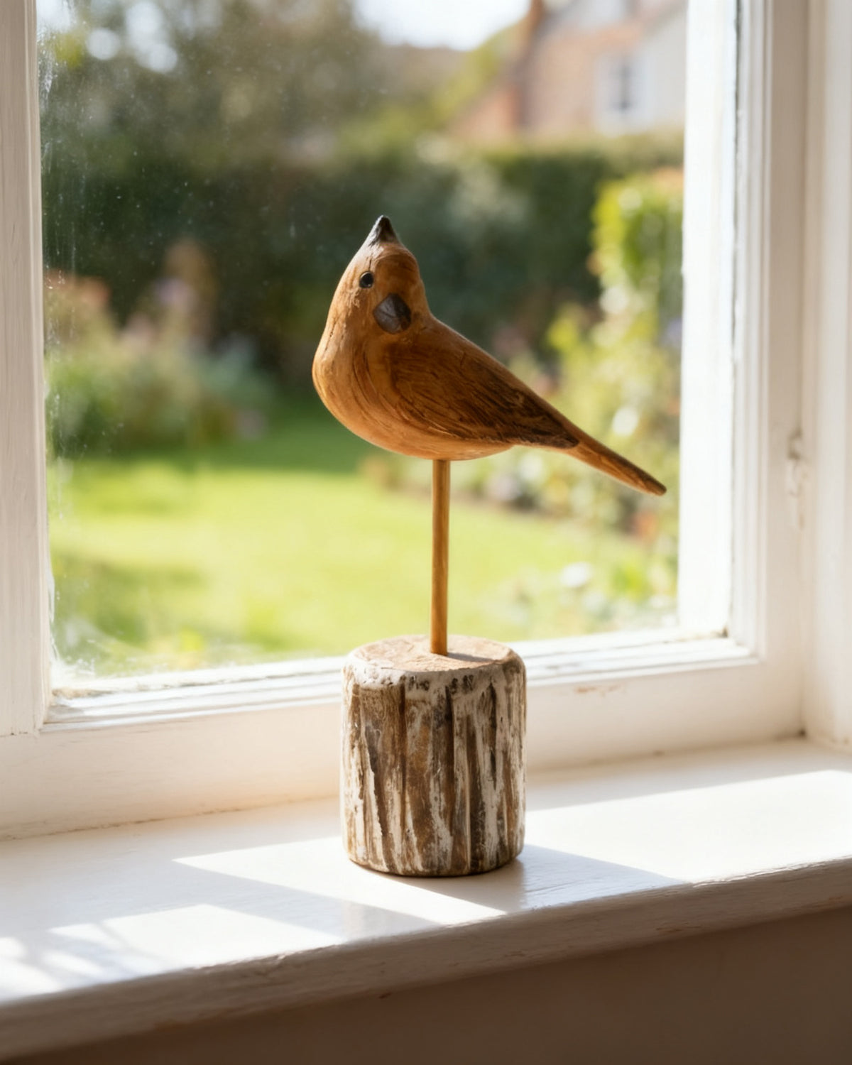 Hand-Carved Wooden Bird (Crested)