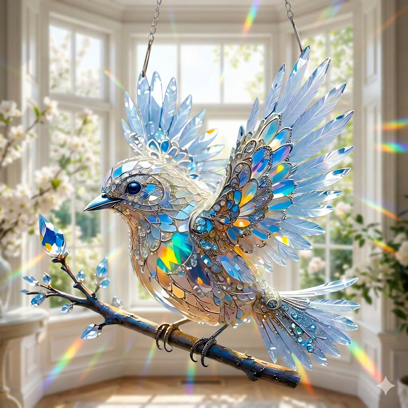 Handmade Glass Kingfisher suncatcher — hand-blown bird ornament with teal, copper and deep blue colours