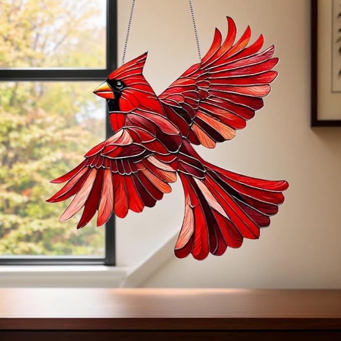 Susan's hand-cut cardinal stained-glass suncatcher